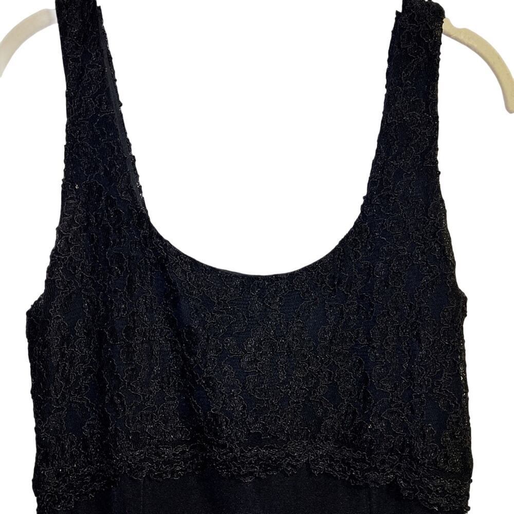 JS Collections Evening Dress Size 8 Black Sleeveless Lace Bodice Front Slit - Picture 3 of 7
